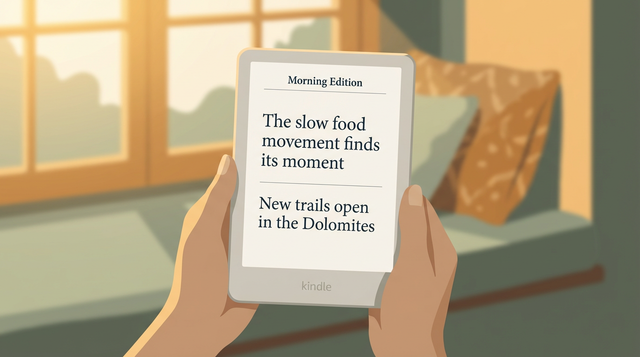 A calm reader enjoying a Kindle in a quiet setting